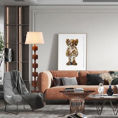 Traditional French Wood Fabric Linear 1-Light Standing Floor Lamp For Living Room