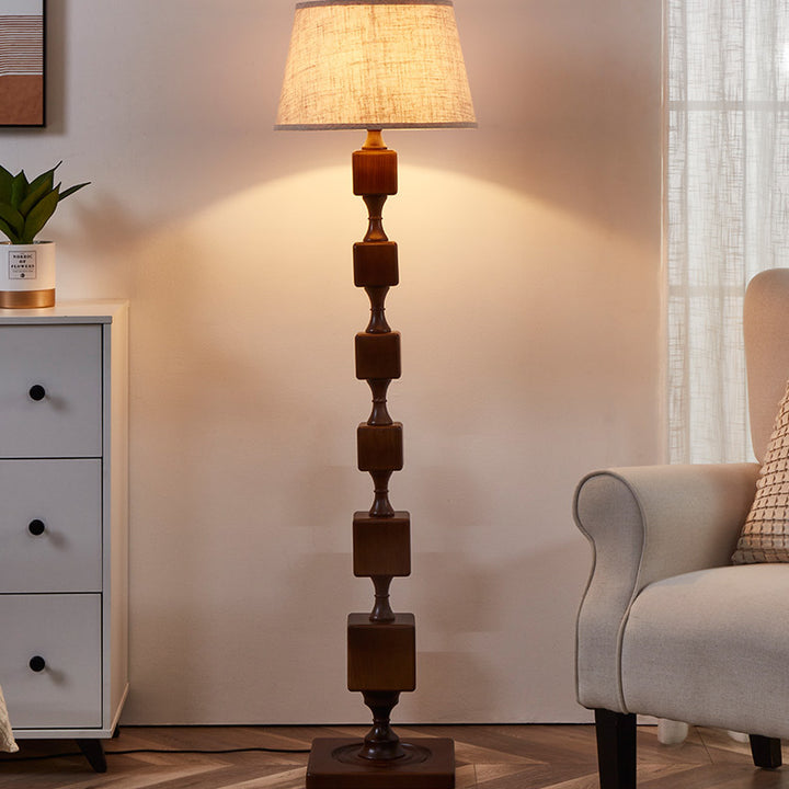Lampe de sol traditionnelle française en bois avec tissu linéaire 1 lumière pour salon 