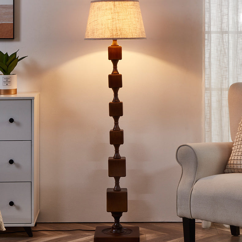 Traditional French Wood Fabric Linear 1-Light Standing Floor Lamp For Living Room