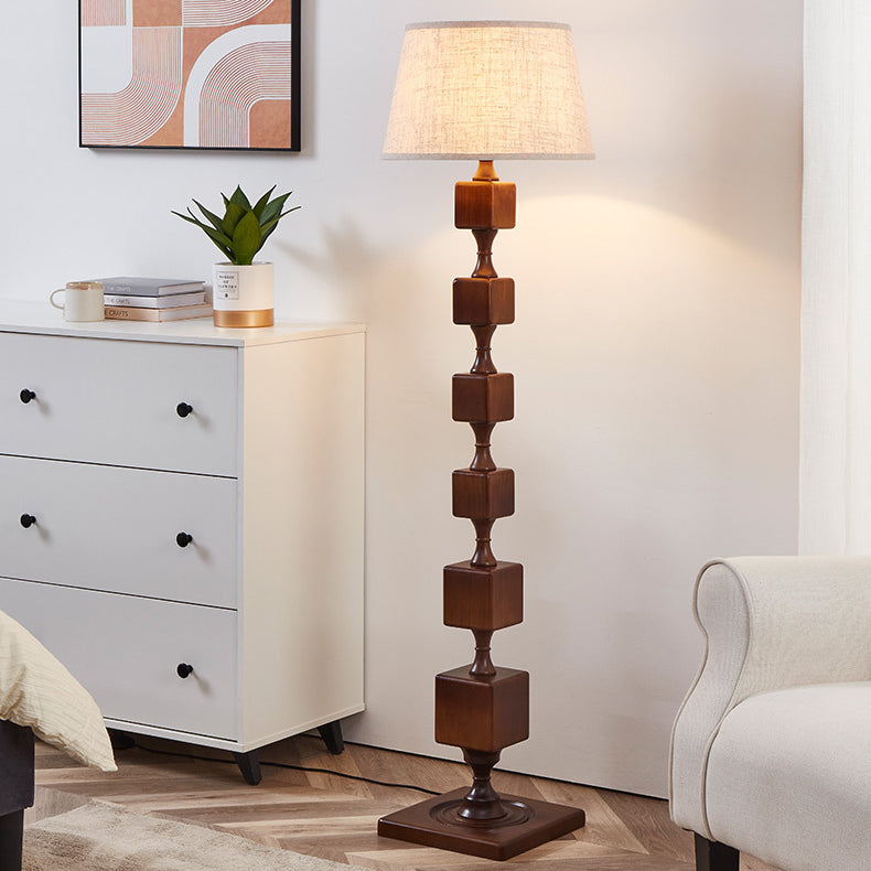 Lampe de sol traditionnelle française en bois avec tissu linéaire 1 lumière pour salon 