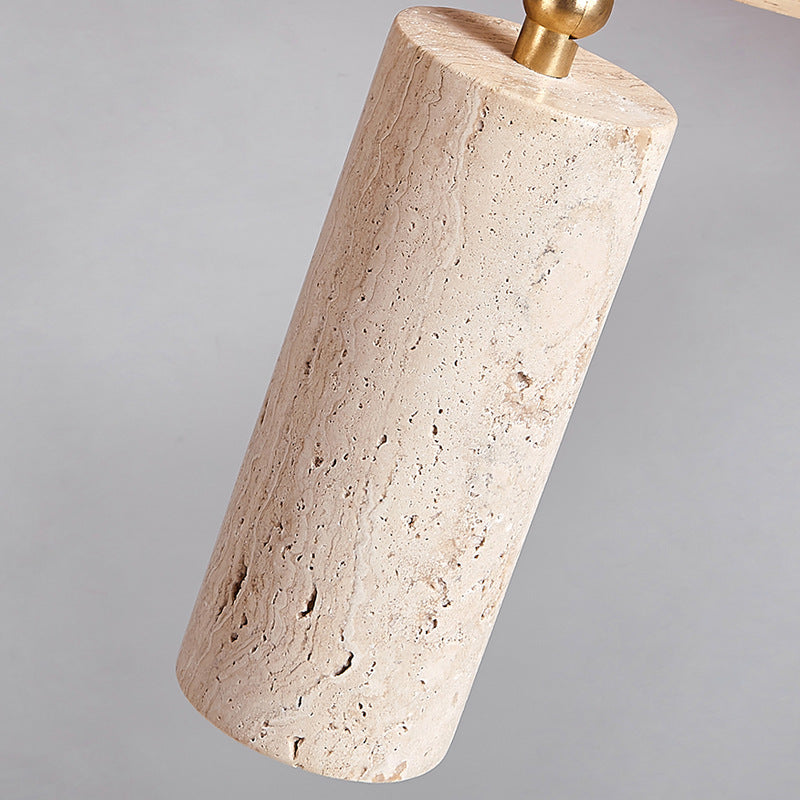 Contemporary Scandinavian Travertine Wood Iron Linear 3-Light Semi-Flush Mount Ceiling Light For Living Room