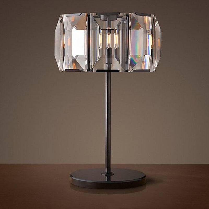 Lampe de table ronde contemporaine en cristal et fer à 1 lumière pour chambre 