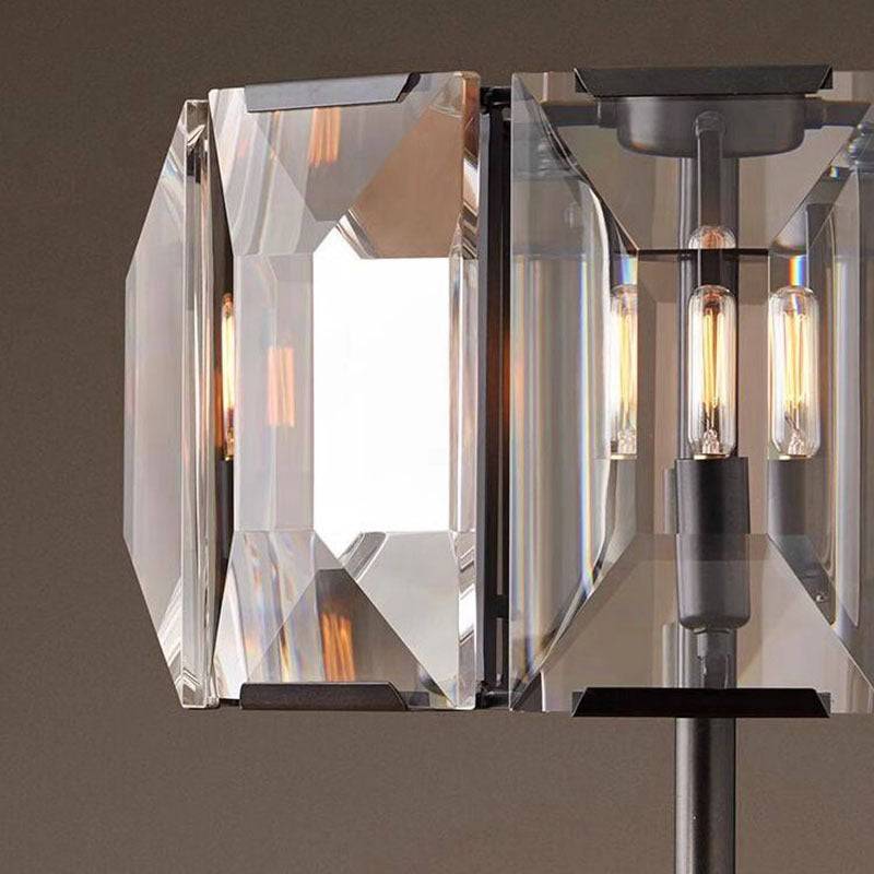 Lampe de table ronde contemporaine en cristal et fer à 1 lumière pour chambre 