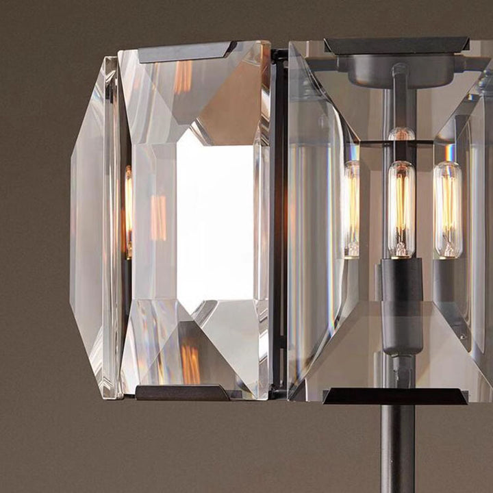 Lampe de table ronde contemporaine en cristal et fer à 1 lumière pour chambre 