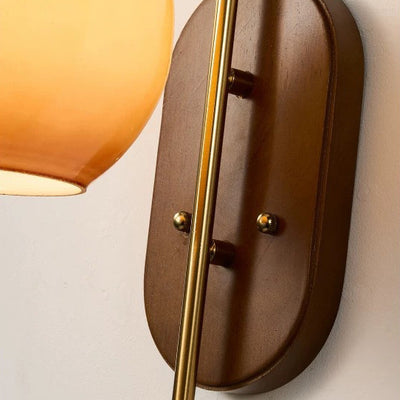 Contemporary Scandinavian Oak Iron Glass Round 1-Light Wall Sconce Lamp For Bedroom