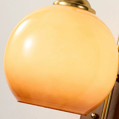 Contemporary Scandinavian Oak Iron Glass Round 1-Light Wall Sconce Lamp For Bedroom