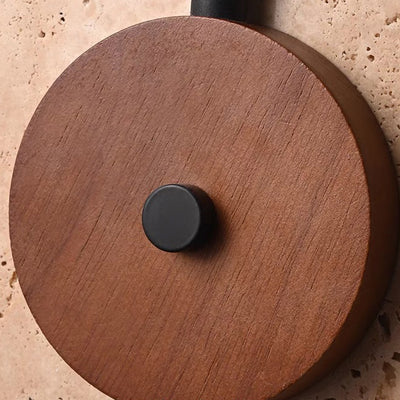 Traditional Japanese Walnut Travertine Iron Round LED Wall Sconce Lamp For Living Room