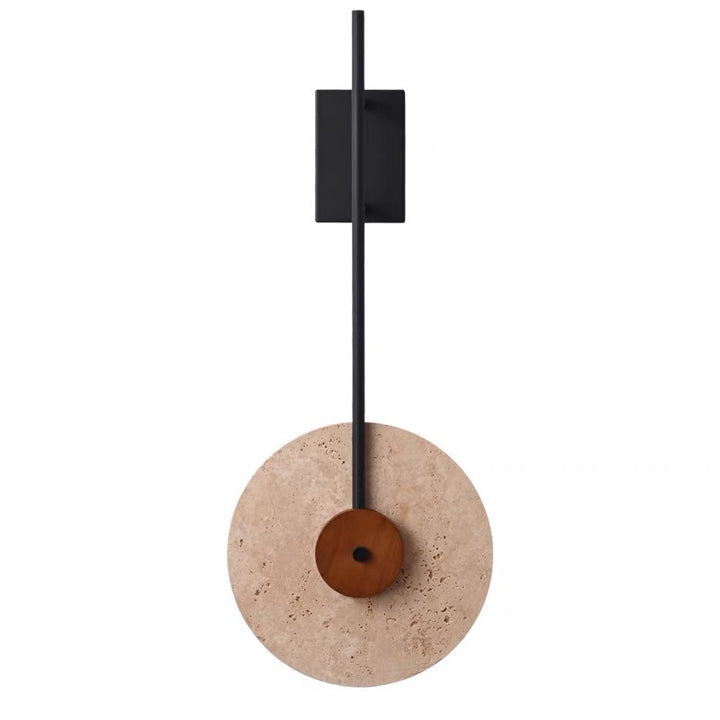 Traditional Japanese Walnut Travertine Iron Round LED Wall Sconce Lamp For Living Room