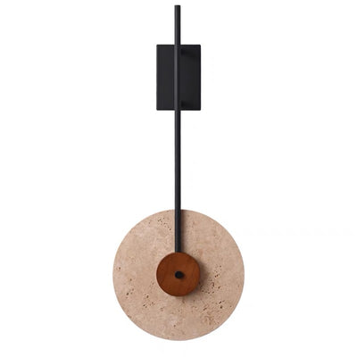 Traditional Japanese Walnut Travertine Iron Round LED Wall Sconce Lamp For Living Room