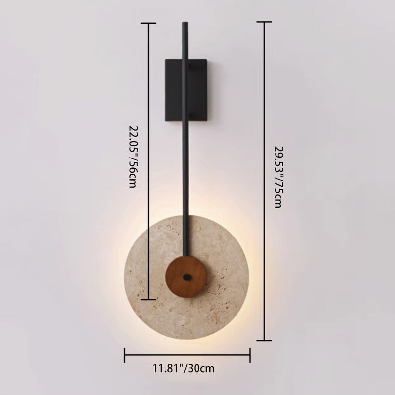 Traditional Japanese Walnut Travertine Iron Round LED Wall Sconce Lamp For Living Room