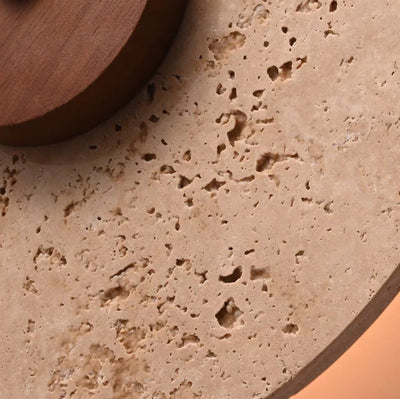 Traditional Japanese Walnut Travertine Iron Round LED Wall Sconce Lamp For Living Room