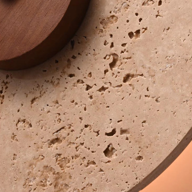 Traditional Japanese Walnut Travertine Iron Round LED Wall Sconce Lamp For Living Room