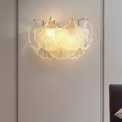 Contemporary Luxury Metal Glass Ginkgo Leaf Shape 2-Light Wall Sconce Lamp For Living Room