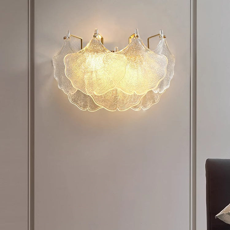 Contemporary Luxury Metal Glass Ginkgo Leaf Shape 2-Light Wall Sconce Lamp For Living Room