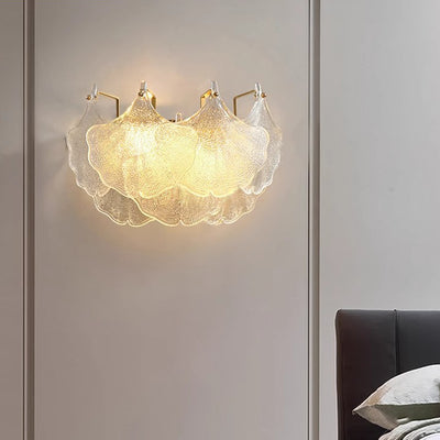 Contemporary Luxury Metal Glass Ginkgo Leaf Shape 2-Light Wall Sconce Lamp For Living Room