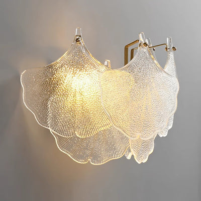 Contemporary Luxury Metal Glass Ginkgo Leaf Shape 2-Light Wall Sconce Lamp For Living Room