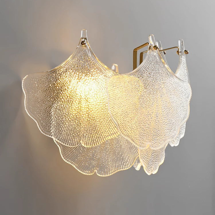 Contemporary Luxury Metal Glass Ginkgo Leaf Shape 2-Light Wall Sconce Lamp For Living Room