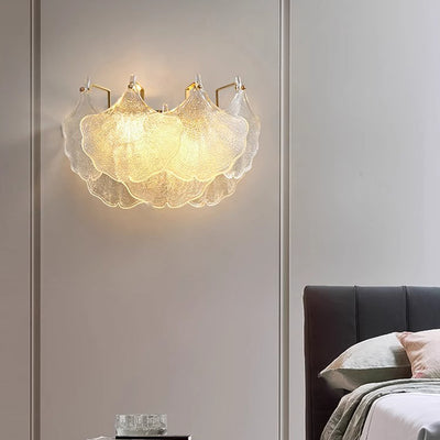 Contemporary Luxury Metal Glass Ginkgo Leaf Shape 2-Light Wall Sconce Lamp For Living Room
