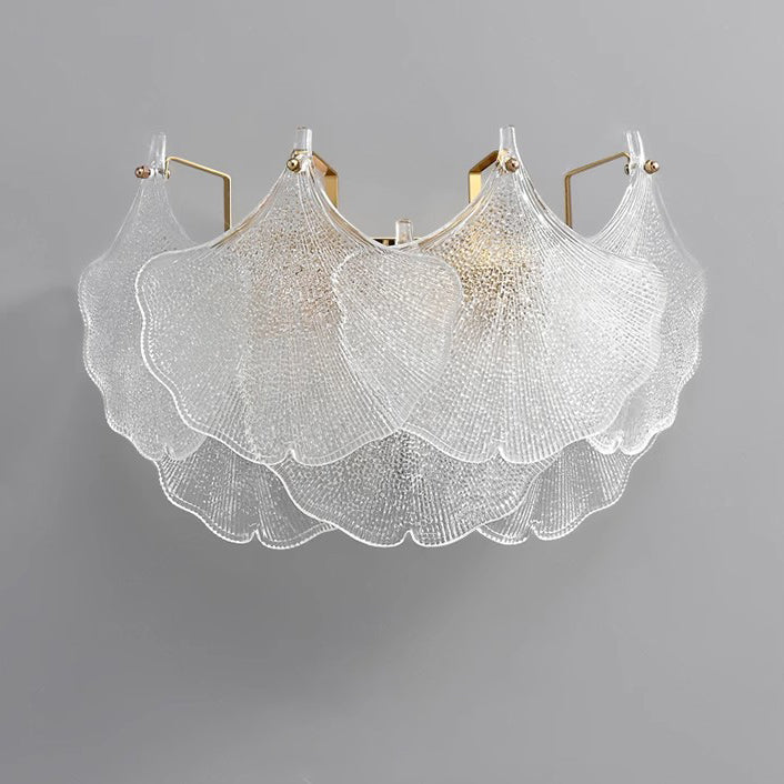Contemporary Luxury Metal Glass Ginkgo Leaf Shape 2-Light Wall Sconce Lamp For Living Room