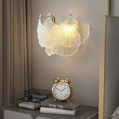 Contemporary Luxury Metal Glass Ginkgo Leaf Shape 2-Light Wall Sconce Lamp For Living Room