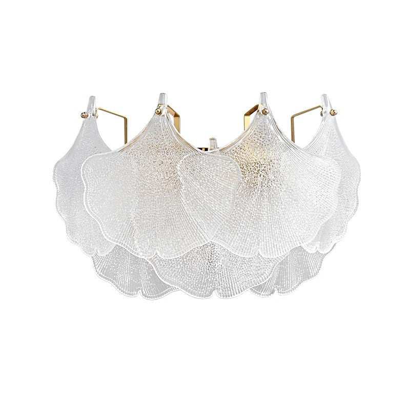 Contemporary Luxury Metal Glass Ginkgo Leaf Shape 2-Light Wall Sconce Lamp For Living Room