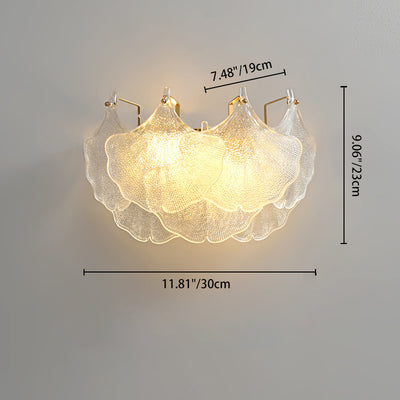 Contemporary Luxury Metal Glass Ginkgo Leaf Shape 2-Light Wall Sconce Lamp For Living Room