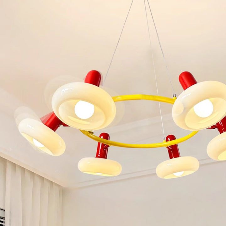 Zeitgenössischer kreativer Metall-Glas-Rund-Kronleuchter mit 3/5/6 Lichtern für das Schlafzimmer 
