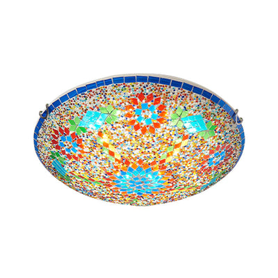 Traditional Tiffany Metal Glass Floral Pattern Round 2/3/4 Light Flush Mount Ceiling Light For Bedroom