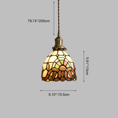 Traditional Tiffany Copper Glass Round 1-Light Pendant Light For Bedroom