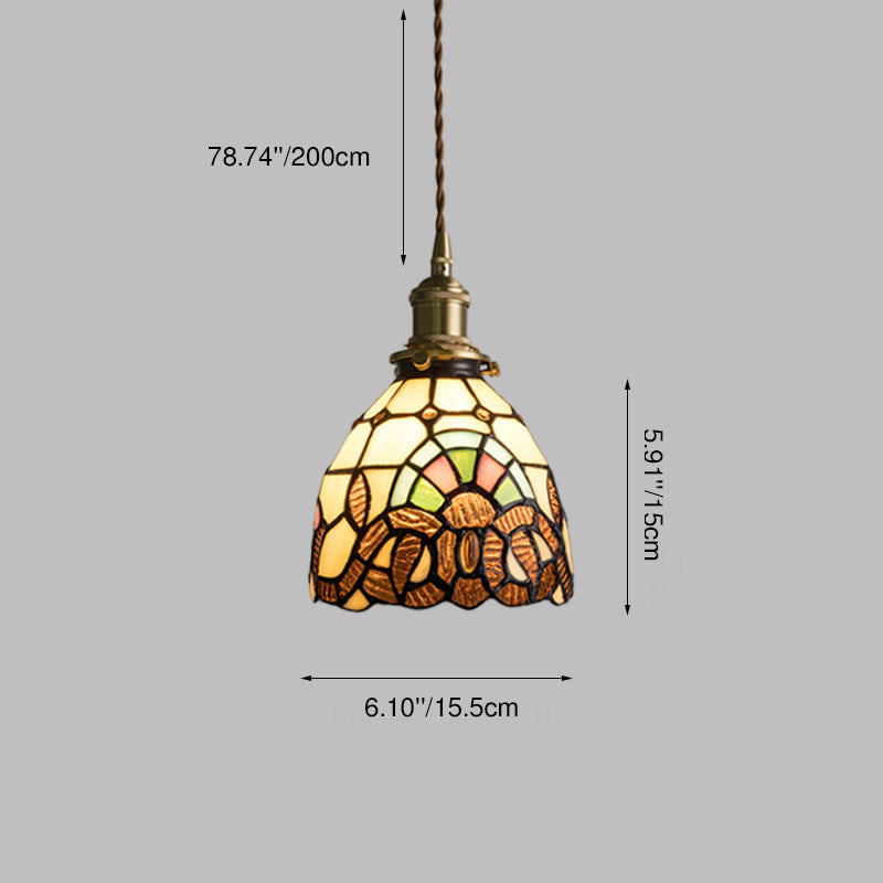 Traditional Tiffany Copper Glass Round 1-Light Pendant Light For Bedroom