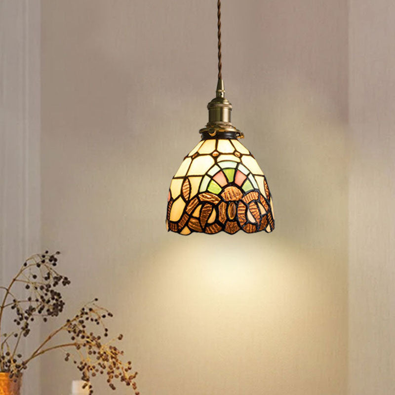 Traditionelle Tiffany Kupferglas Runde 1-Licht Pendelleuchte Für Schlafzimmer 