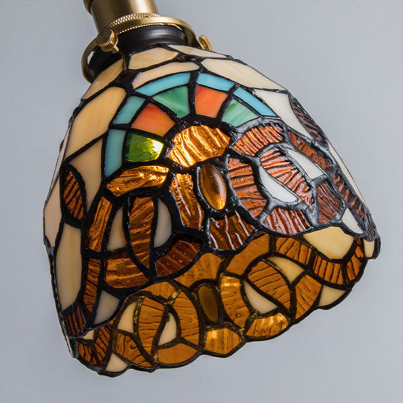 Traditionelle Tiffany Kupferglas Runde 1-Licht Pendelleuchte Für Schlafzimmer 