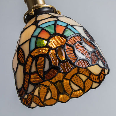 Traditional Tiffany Copper Glass Round 1-Light Pendant Light For Bedroom