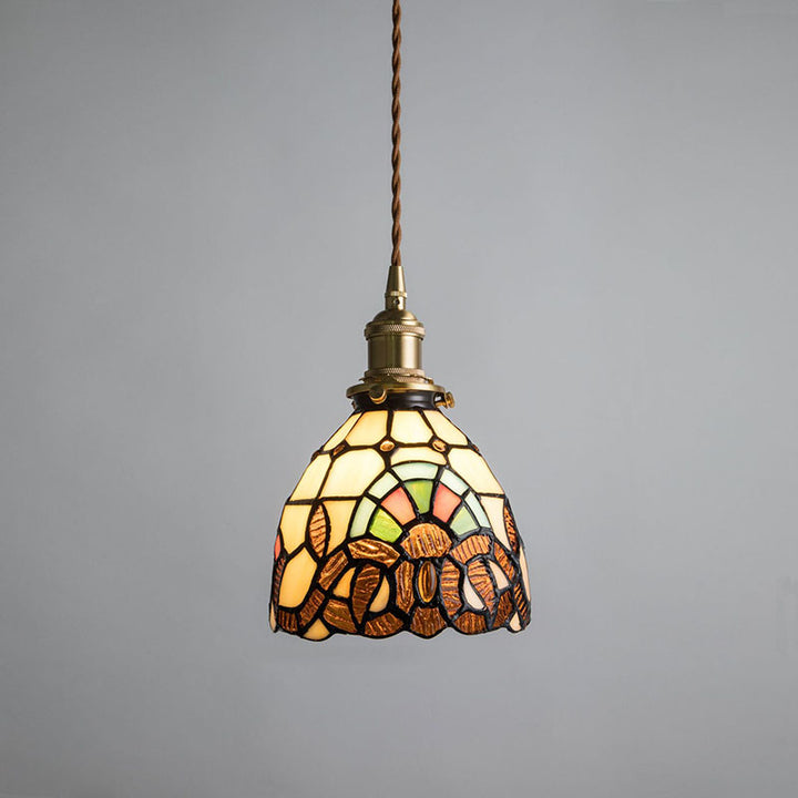 Traditionelle Tiffany Kupferglas Runde 1-Licht Pendelleuchte Für Schlafzimmer 