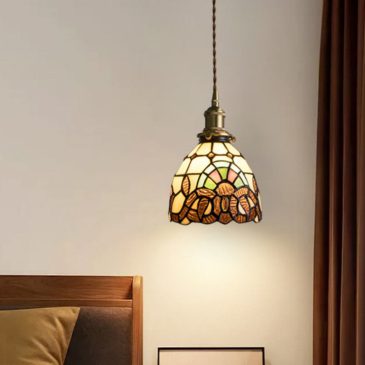 Traditionelle Tiffany Kupferglas Runde 1-Licht Pendelleuchte Für Schlafzimmer 