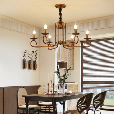 Contemporary Retro Iron Candle Round 3/5/6 Light Chandelier For Living Room