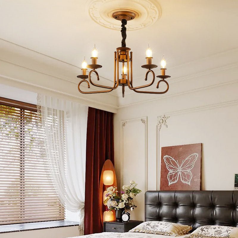 Contemporary Retro Iron Candle Round 3/5/6 Light Chandelier For Living Room