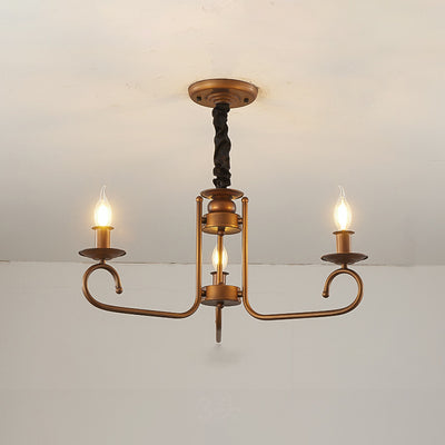 Contemporary Retro Iron Candle Round 3/5/6 Light Chandelier For Living Room