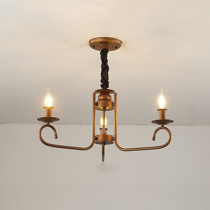 Contemporary Retro Iron Candle Round 3/5/6 Light Chandelier For Living Room