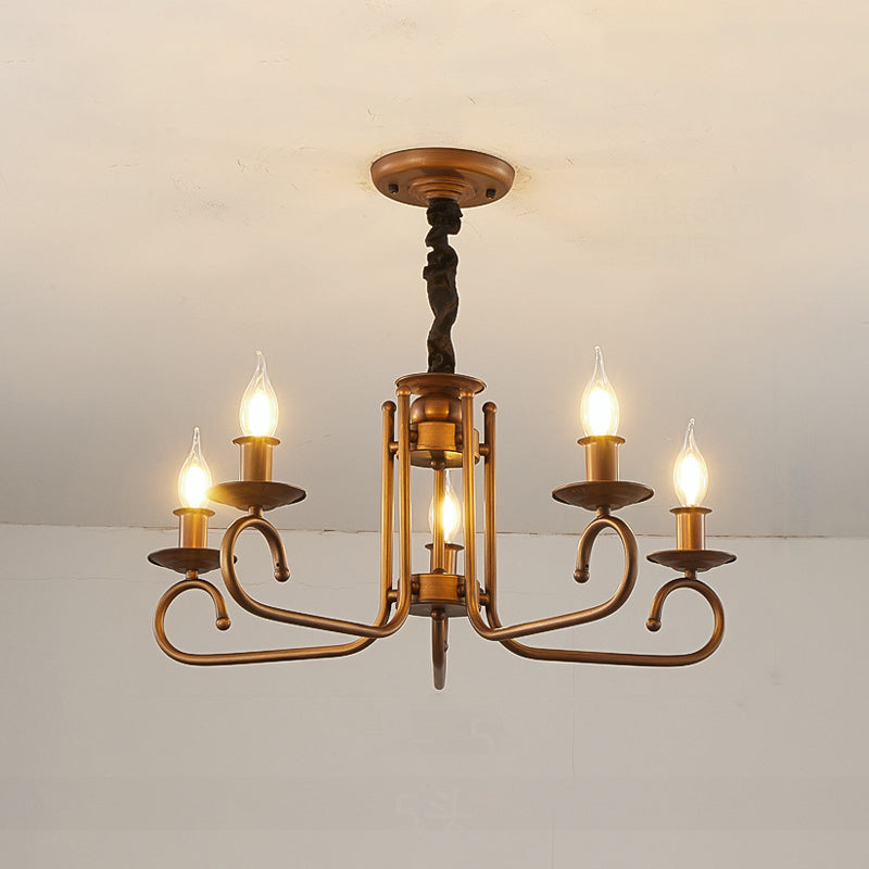 Contemporary Retro Iron Candle Round 3/5/6 Light Chandelier For Living Room