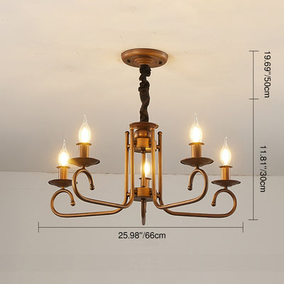 Contemporary Retro Iron Candle Round 3/5/6 Light Chandelier For Living Room