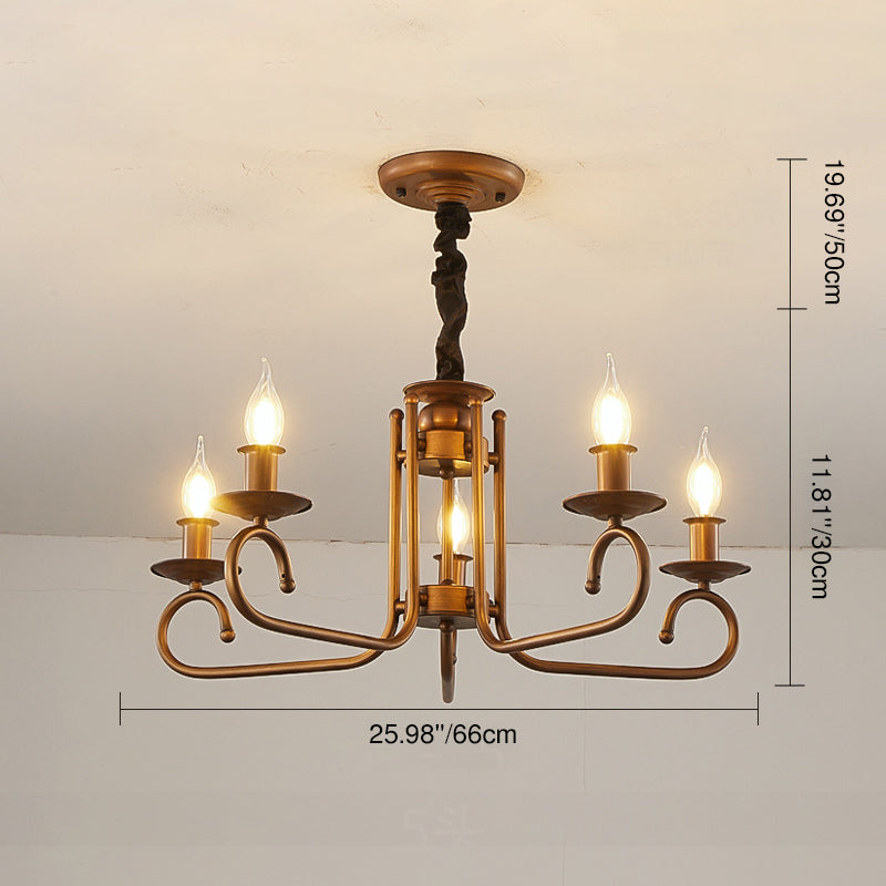 Contemporary Retro Iron Candle Round 3/5/6 Light Chandelier For Living Room