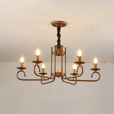 Contemporary Retro Iron Candle Round 3/5/6 Light Chandelier For Living Room