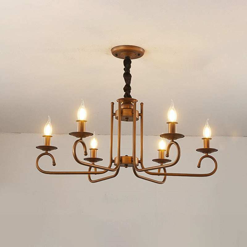 Contemporary Retro Iron Candle Round 3/5/6 Light Chandelier For Living Room