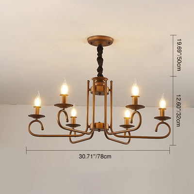 Contemporary Retro Iron Candle Round 3/5/6 Light Chandelier For Living Room