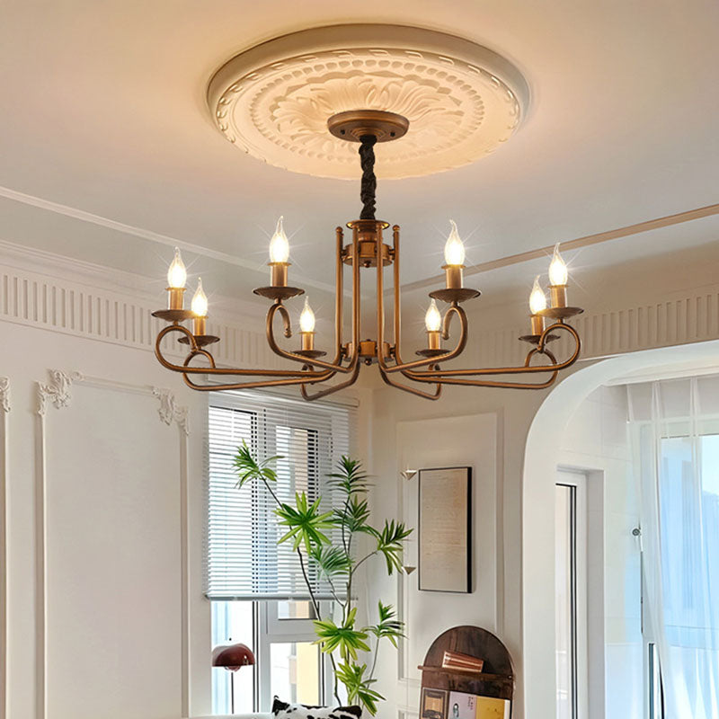 Contemporary Retro Iron Candle Round 3/5/6 Light Chandelier For Living Room