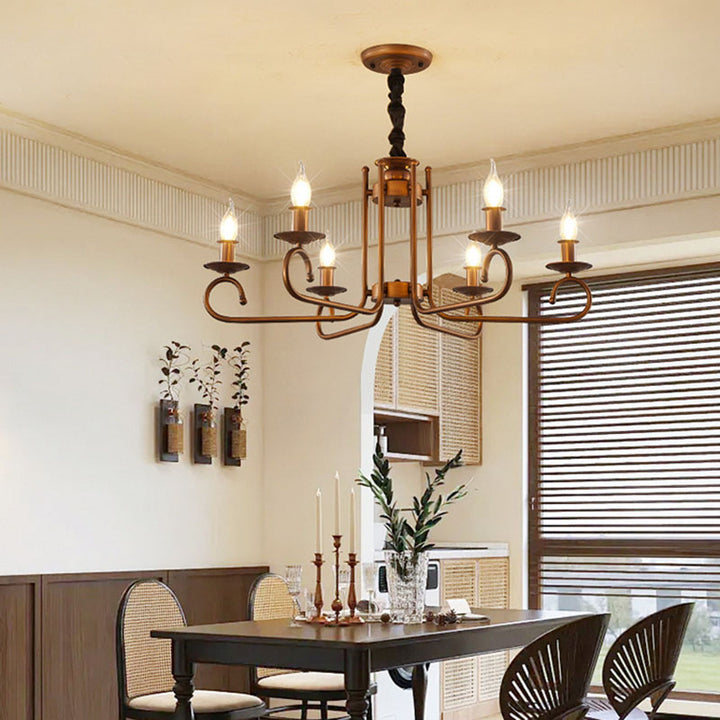 Contemporary Retro Iron Candle Round 3/5/6 Light Chandelier For Living Room