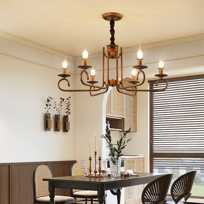Contemporary Retro Iron Candle Round 3/5/6 Light Chandelier For Living Room