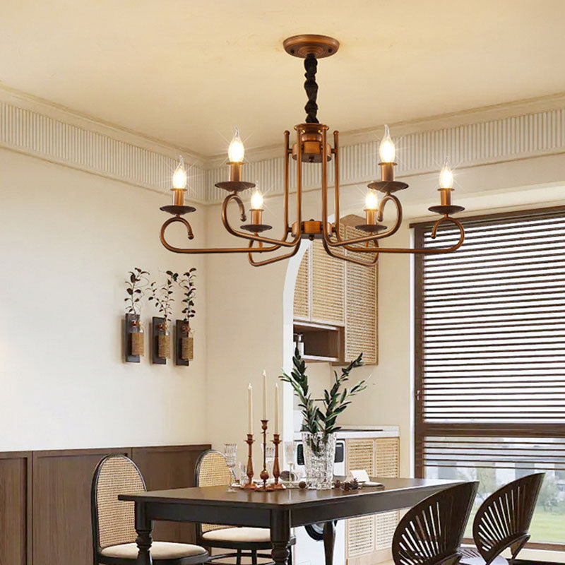Contemporary Retro Iron Candle Round 3/5/6 Light Chandelier For Living Room