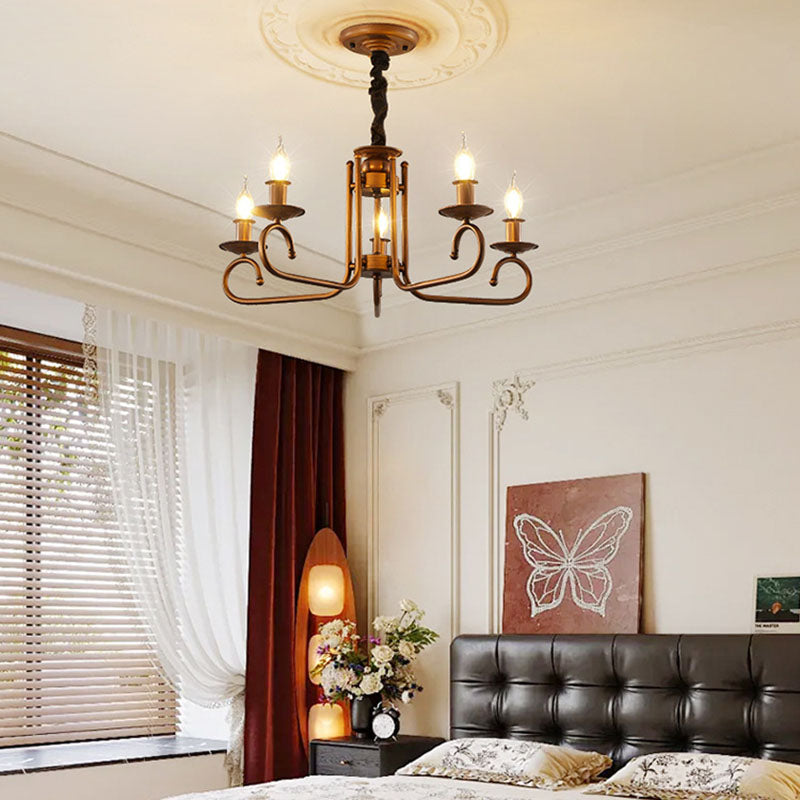 Contemporary Retro Iron Candle Round 3/5/6 Light Chandelier For Living Room